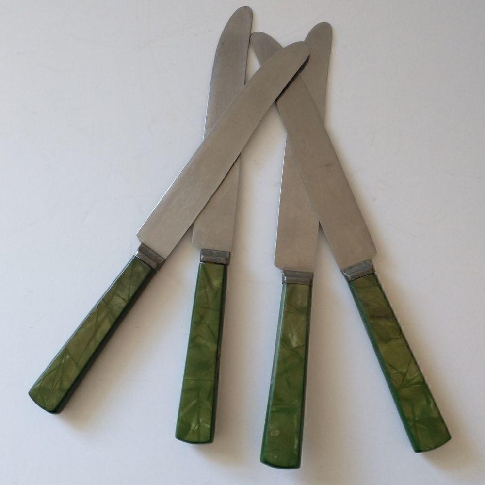 4 Royal Brand Sharp Cutter Knives Green Marbled Composite Set Knife Flatware